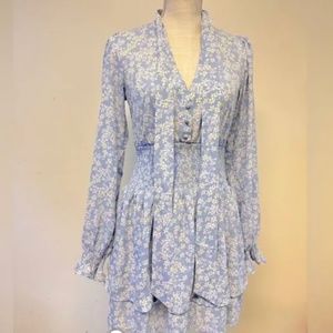 Baby Blue Layered V Neck Tie Front Beautiful Dress